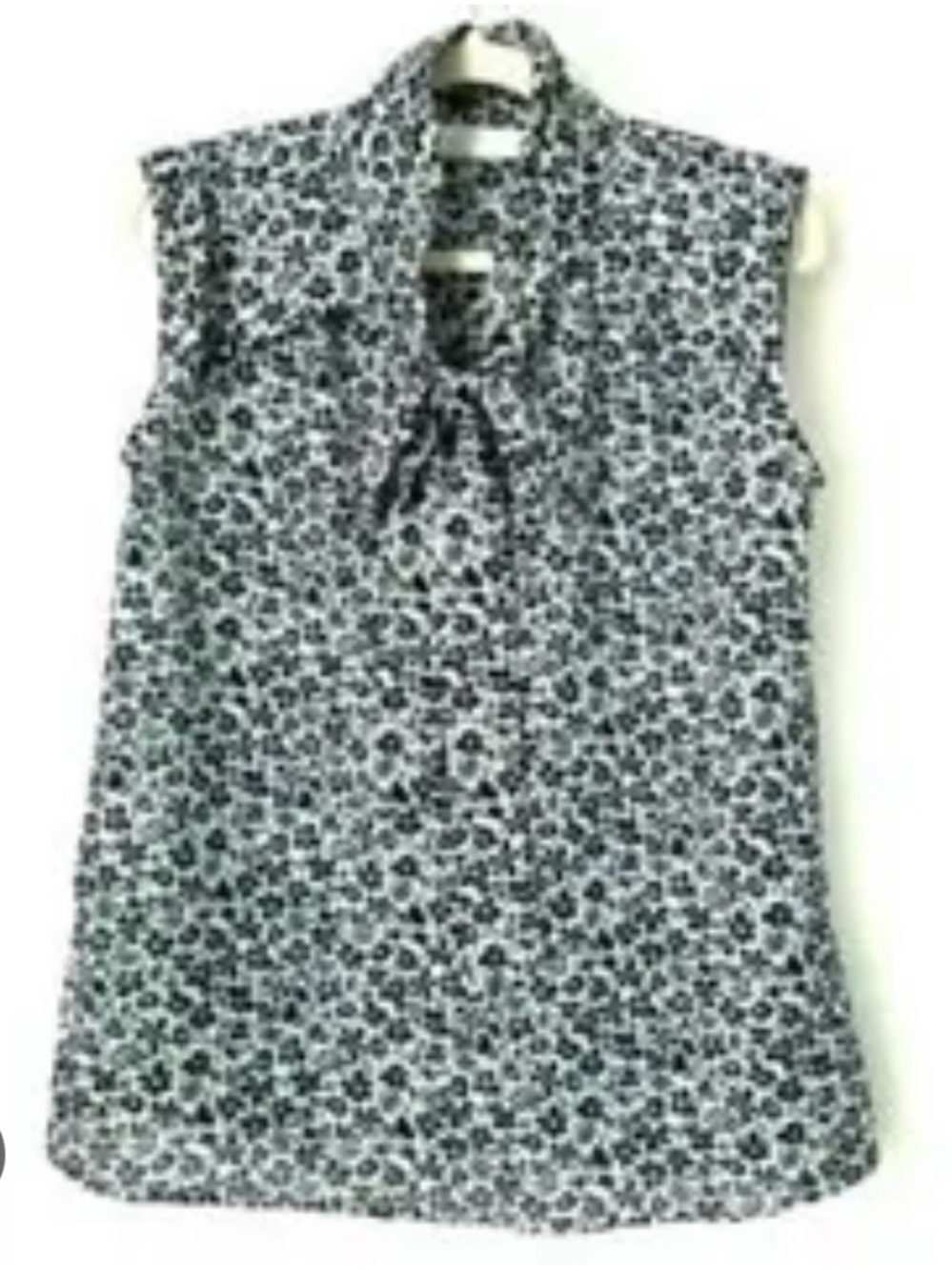 Loft ditzy floral sleeveless ruffle tie neck blouse medium